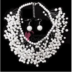 Colier cu cercei AS39HH Argintiu cu perle Albe